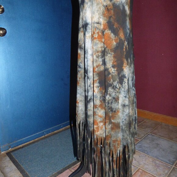 QUIRKY GOTH BOHO HIPPY TIE DYE MULTI COLOR FRINGE MAXI SKIRT XL - Picture 5 of 8